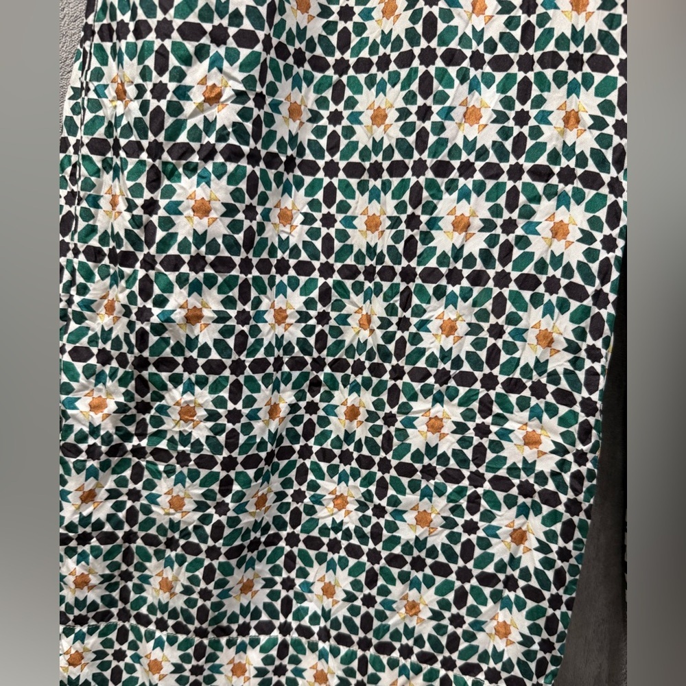Theory 100% Silk Green Geometric Print Wide Leg Trouser Pants Size S Bohemian - Picture 2 of 9